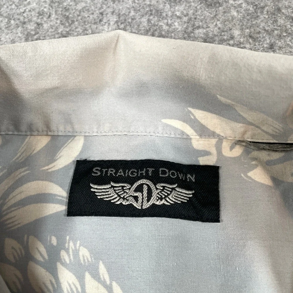Straight Down Mens Pineapple Aloha Shirt M Kapalua Embroidered Blue Grey